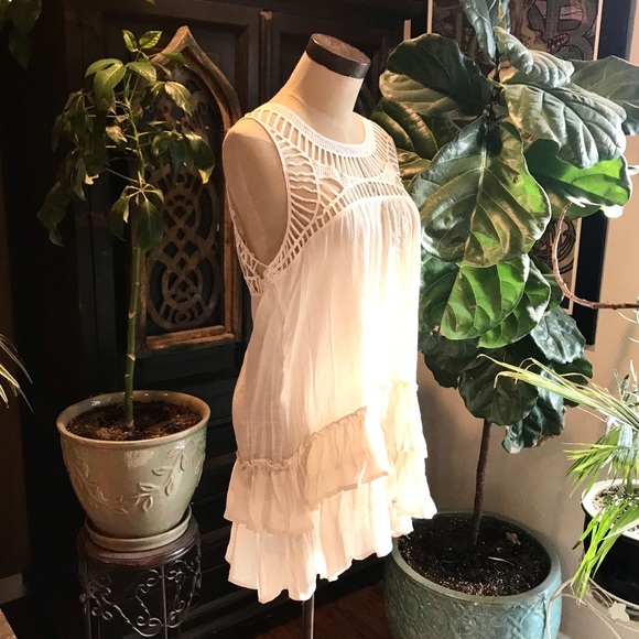 Anaise boho ivory ruffled crochet tank tunic top - Picture 5 of 8